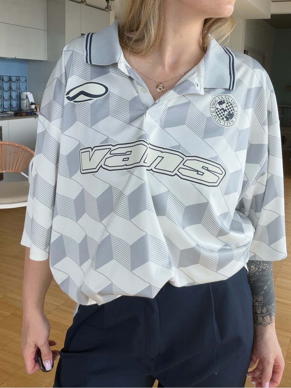 Vans Gray & White Geometric Polo Soccer/Football Jersey
